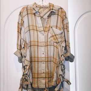 NWT Free People Nordic Plaid Button-down Top Sz M